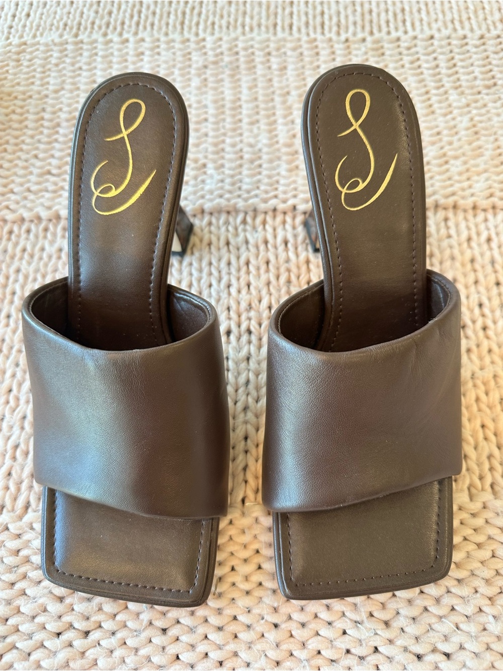 Sam Edelman Carmen heeled mule sandal dark brown / almond leather size 9 NWOB - Picture 2 of 7